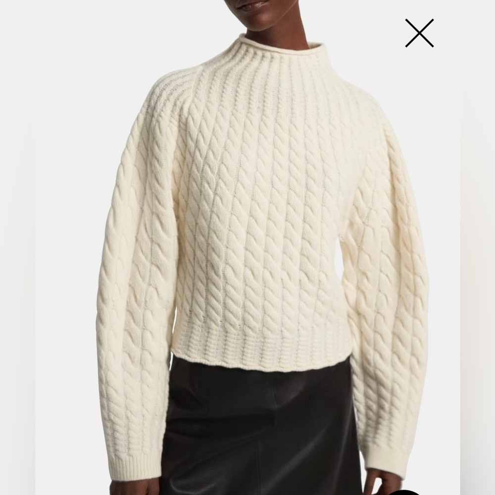 NWT Theory Cable Knit Mock Neck Sweater in Felted Wool-Cashmere Size M